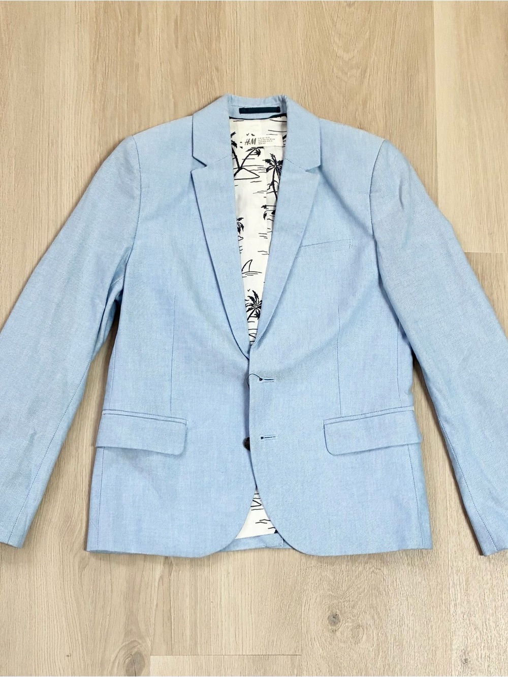 H&M Light Blue Boys Blazer with Patterned Lining